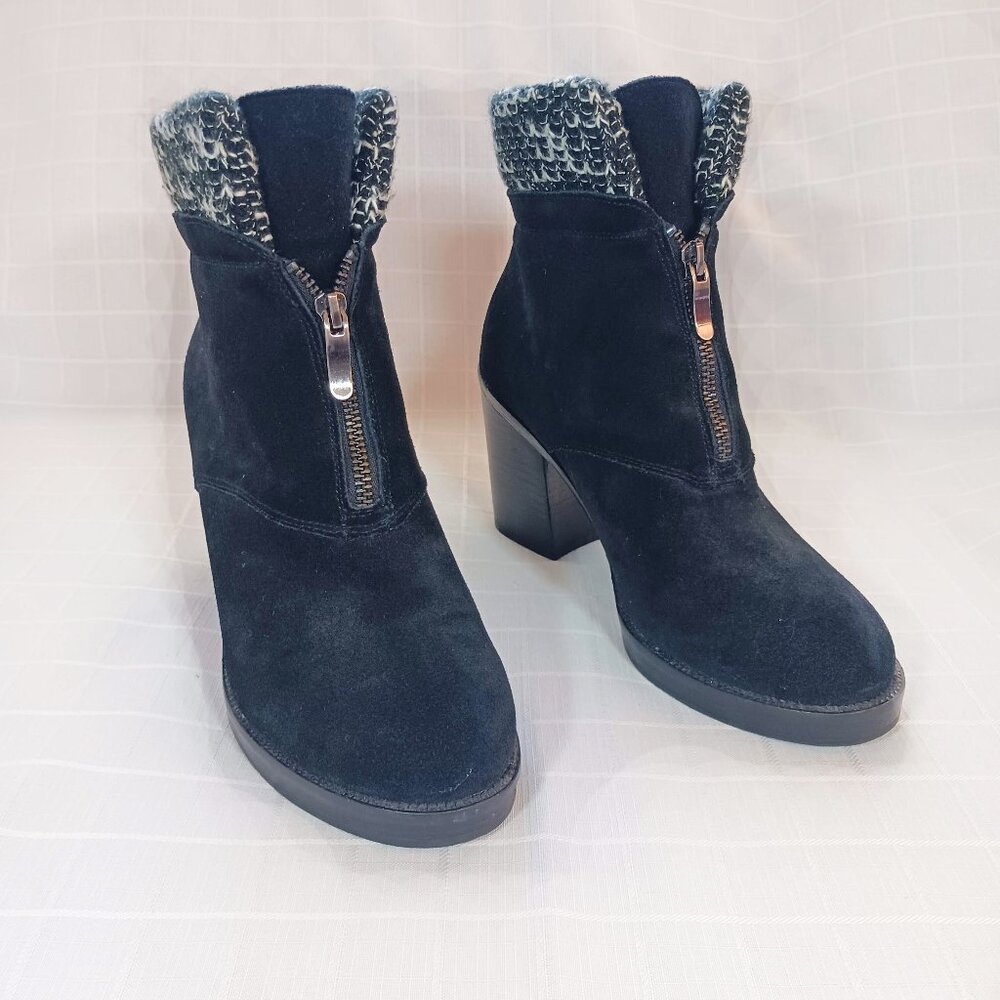 Chinese Laundry Marvel Black Suede Ankle Boots Knit Sweater Cuff Size 8 NWOT